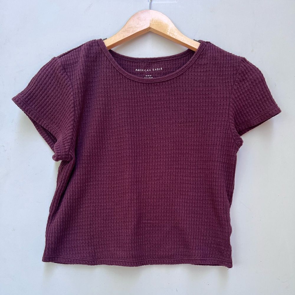 American Eagle Outfitters Women's Purple and Burgundy Crop-top size M